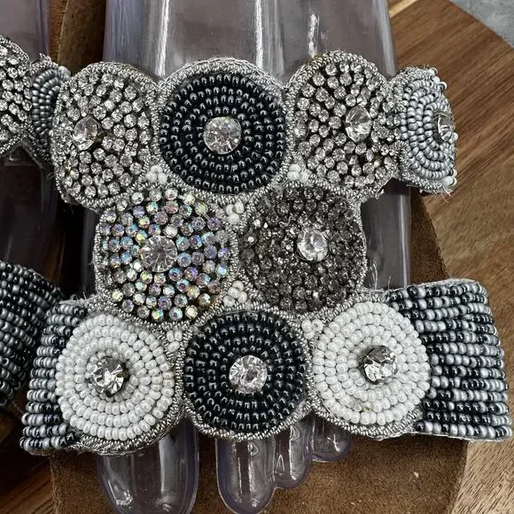 Mascha Shoes Womens Size 39 US 8.5 Silver Beaded Wedge Sandals Italy Platform - Picture 4 of 13